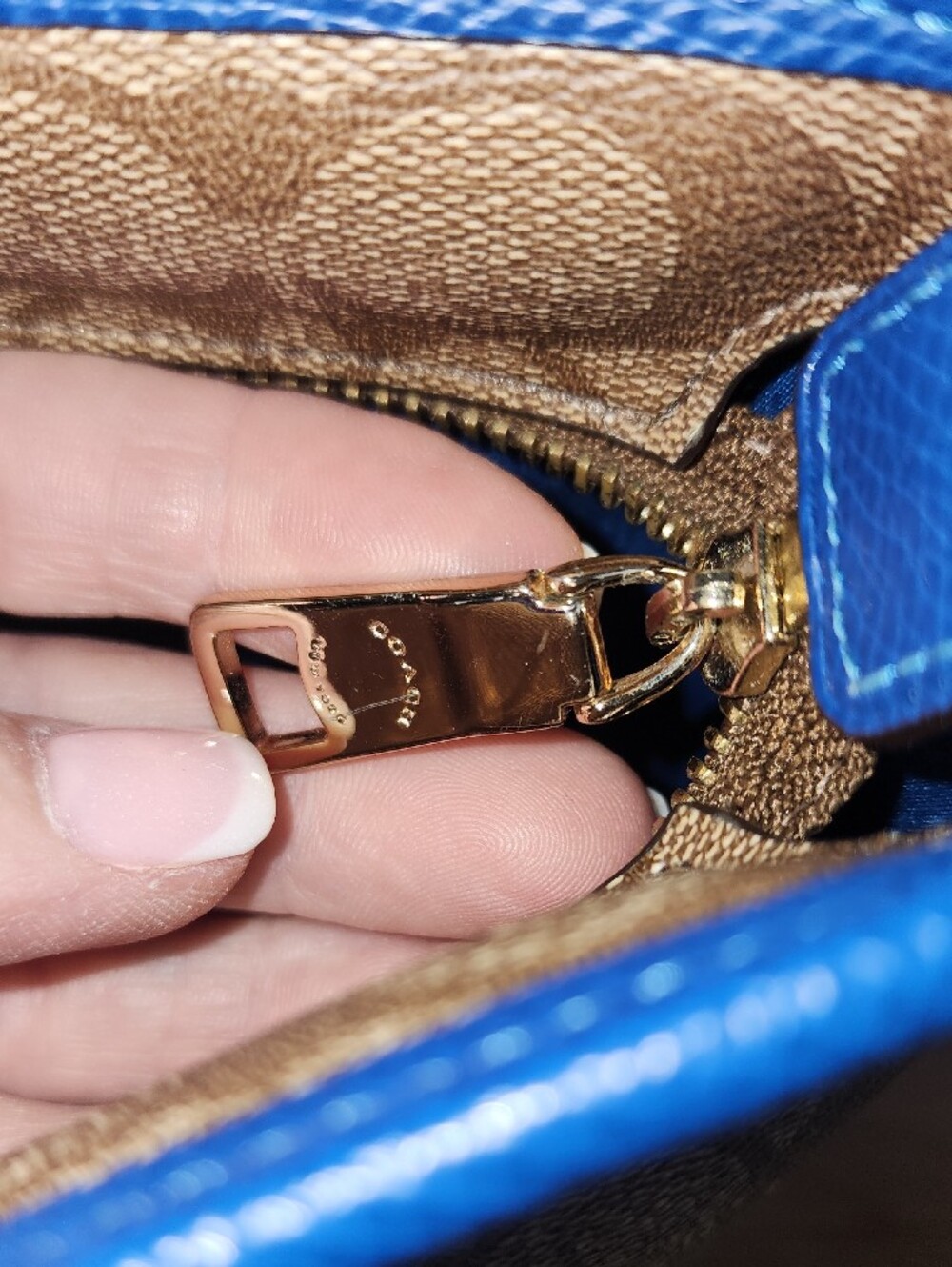 Coach Brown Signature Canvas Tote with Blue Trim - Picture 17 of 17